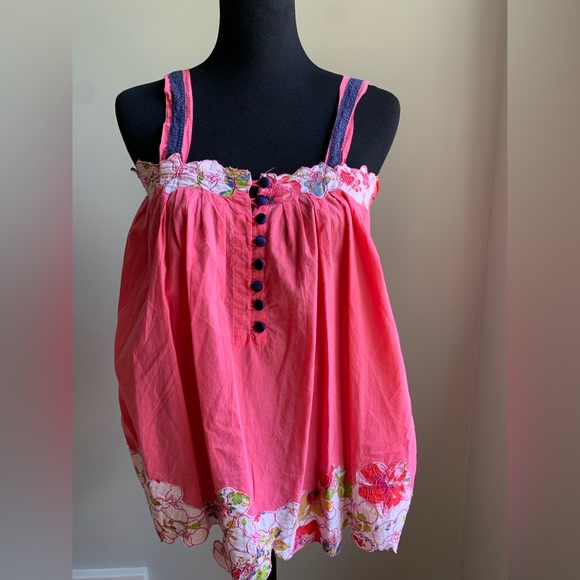 Event Tops - Event hot pink tank with embroidery, eyelet and smocking